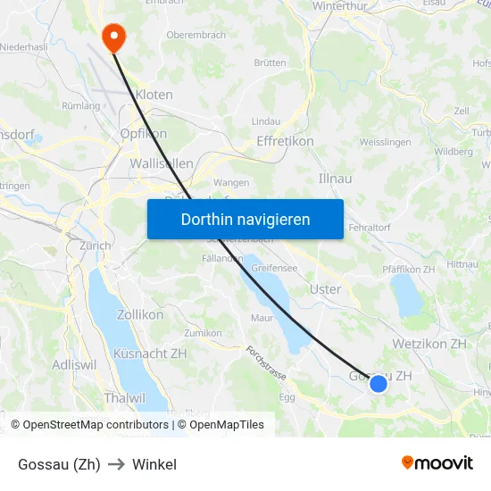 Gossau (Zh) to Winkel map