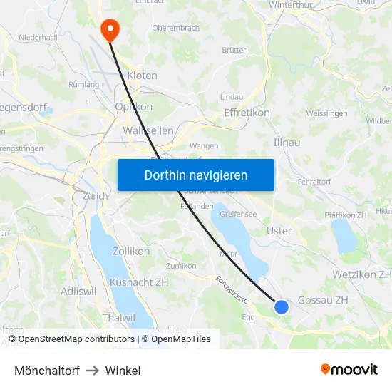 Mönchaltorf to Winkel map
