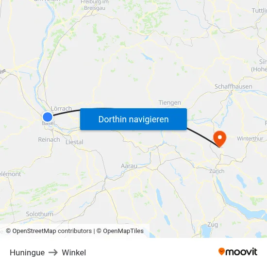 Huningue to Winkel map