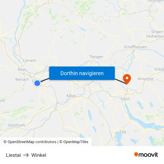Liestal to Winkel map