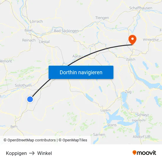 Koppigen to Winkel map
