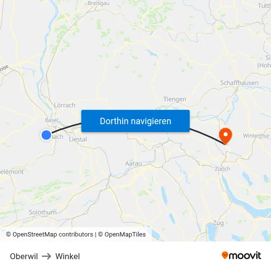 Oberwil to Winkel map