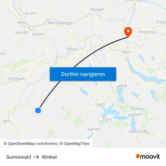 Sumiswald to Winkel map