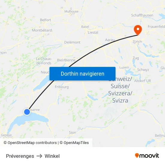 Préverenges to Winkel map