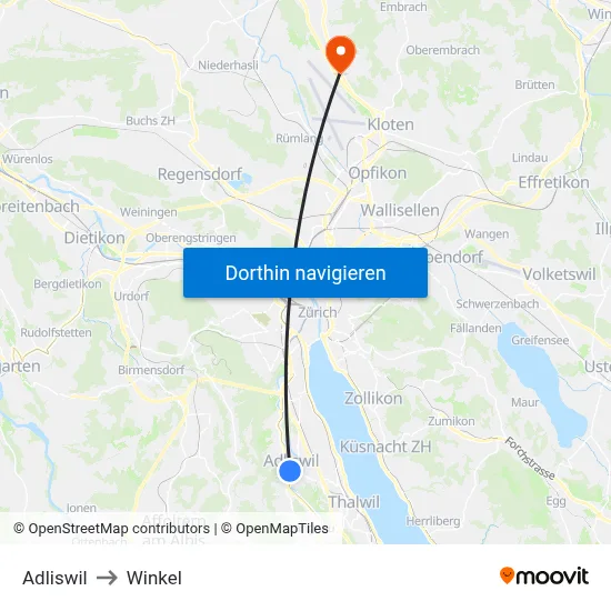 Adliswil to Winkel map