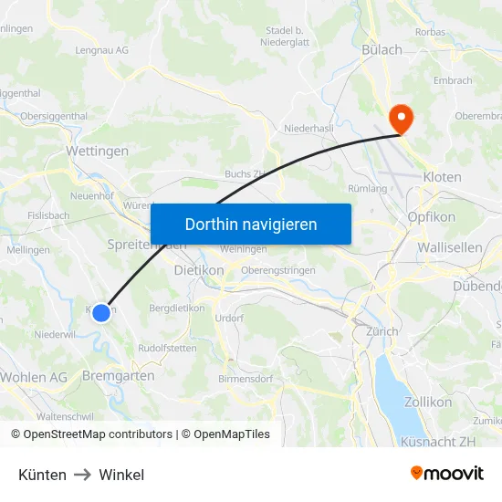 Künten to Winkel map