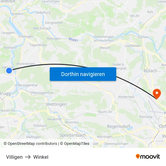 Villigen to Winkel map