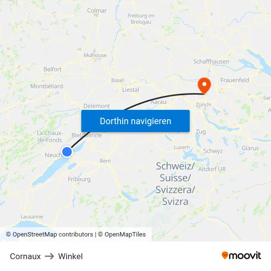 Cornaux to Winkel map