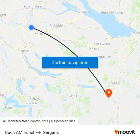 Buch AM Irchel to Sargans map