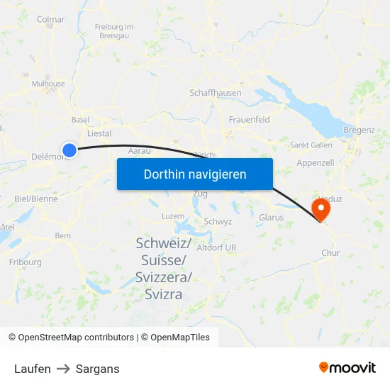 Laufen to Sargans map