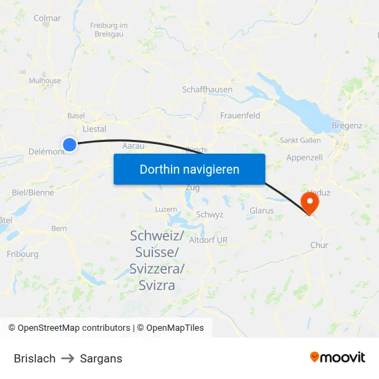 Brislach to Sargans map