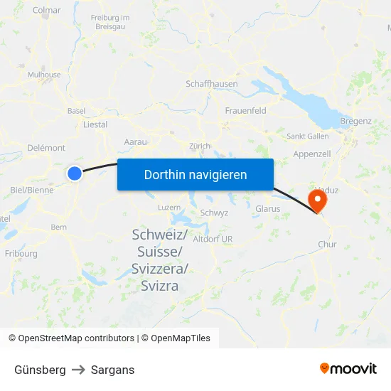 Günsberg to Sargans map