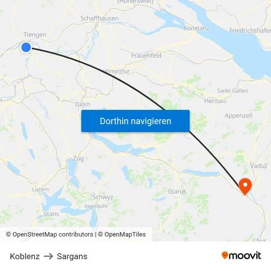 Koblenz to Sargans map