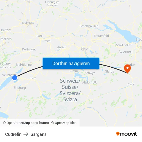 Cudrefin to Sargans map