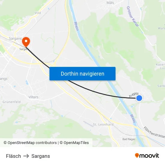 Fläsch to Sargans map