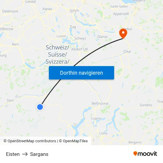 Eisten to Sargans map