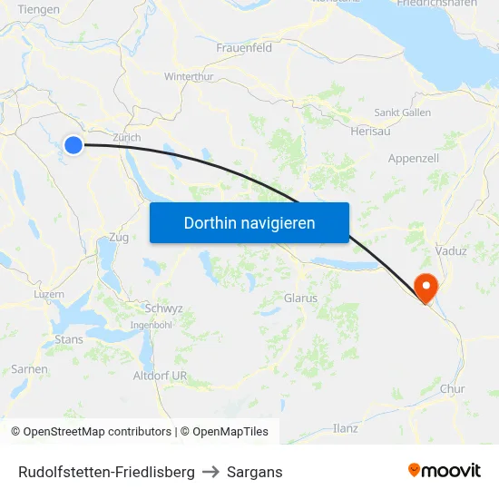 Rudolfstetten-Friedlisberg to Sargans map