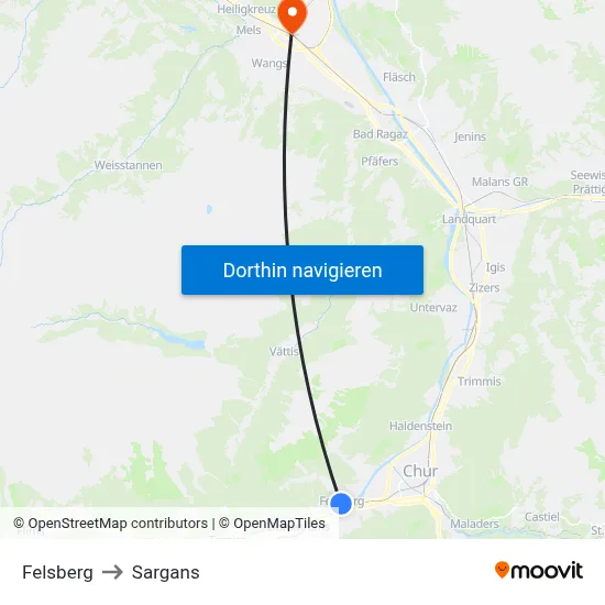 Felsberg to Sargans map