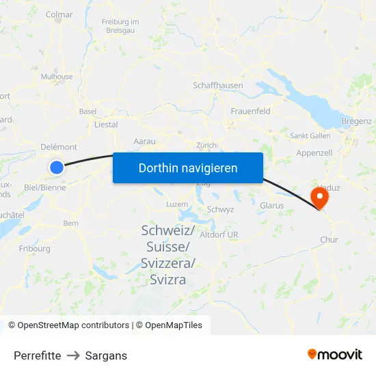 Perrefitte to Sargans map