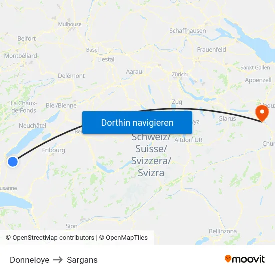 Donneloye to Sargans map