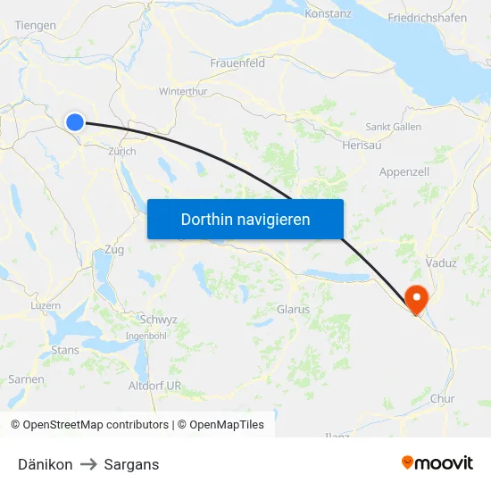 Dänikon to Sargans map