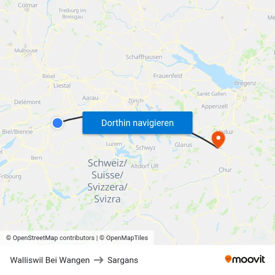 Walliswil Bei Wangen to Sargans map