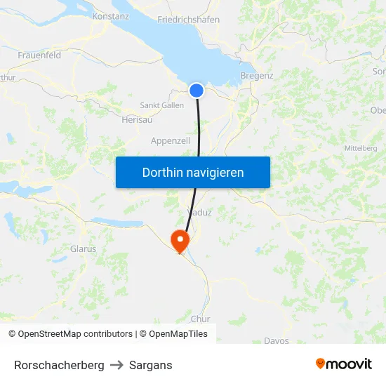 Rorschacherberg to Sargans map