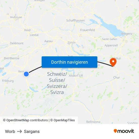 Worb to Sargans map