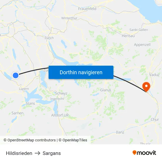 Hildisrieden to Sargans map