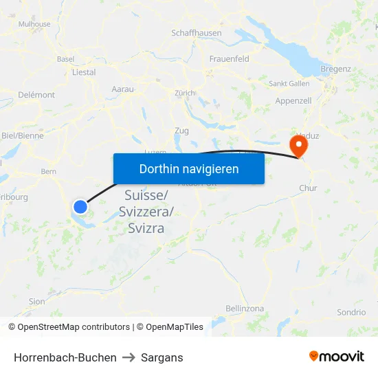 Horrenbach-Buchen to Sargans map