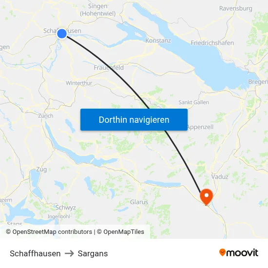 Schaffhausen to Sargans map