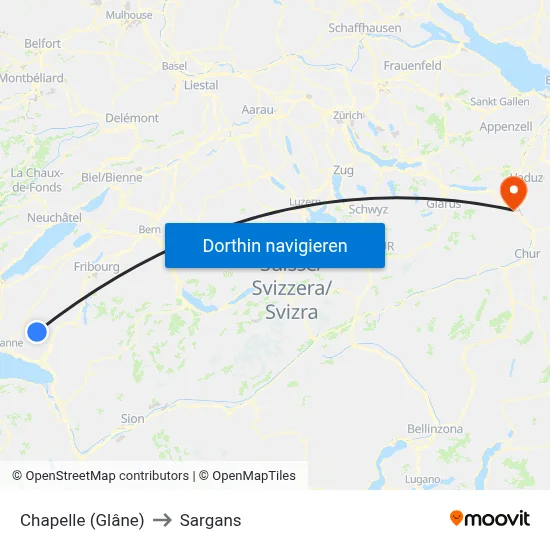 Chapelle (Glâne) to Sargans map