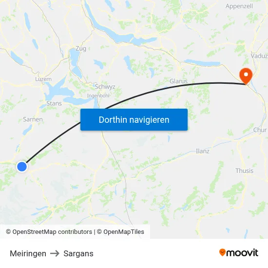 Meiringen to Sargans map