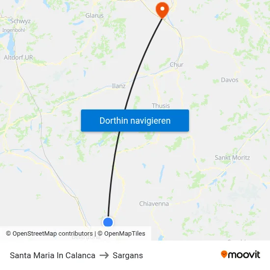 Santa Maria In Calanca to Sargans map