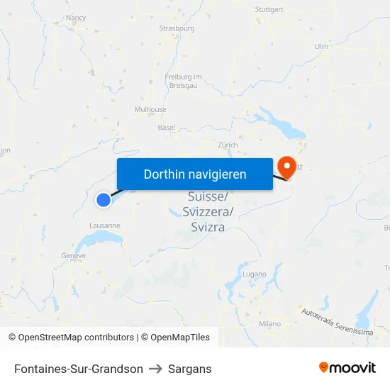 Fontaines-Sur-Grandson to Sargans map