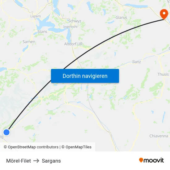 Mörel-Filet to Sargans map