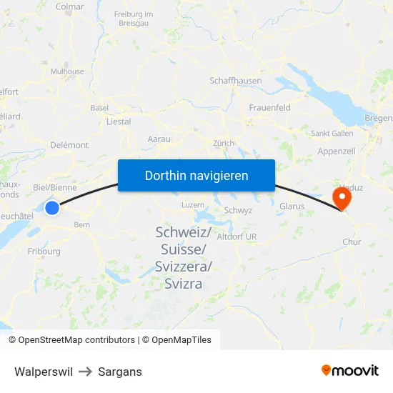Walperswil to Sargans map
