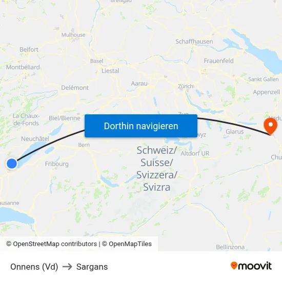 Onnens (Vd) to Sargans map