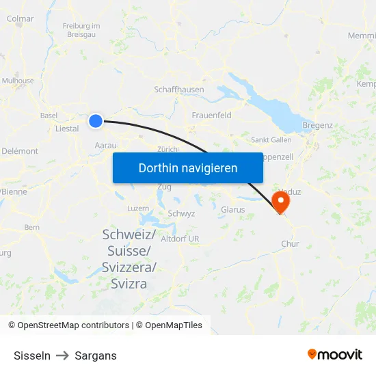 Sisseln to Sargans map