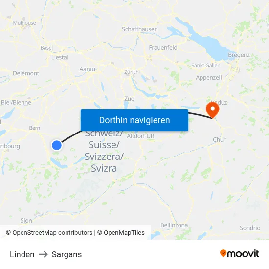 Linden to Sargans map