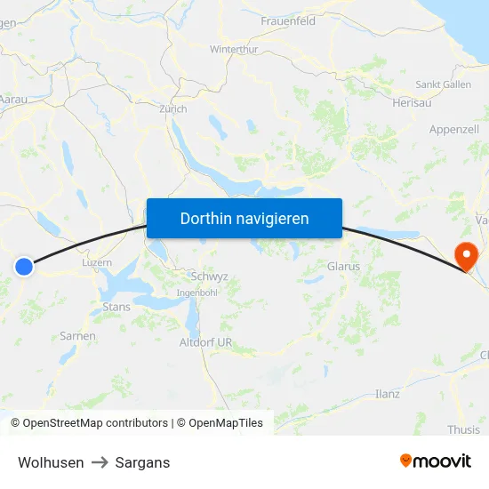 Wolhusen to Sargans map