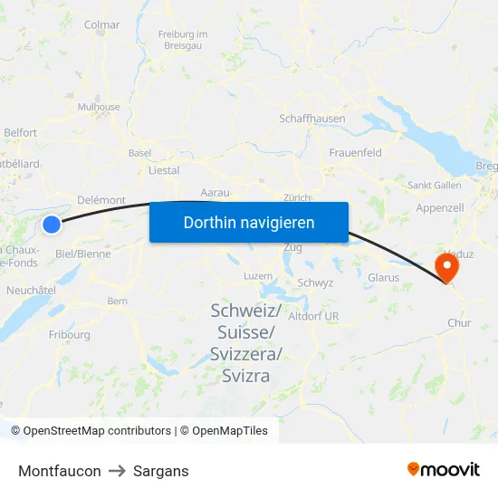 Montfaucon to Sargans map