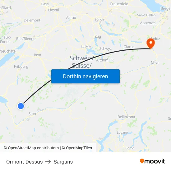 Ormont-Dessus to Sargans map