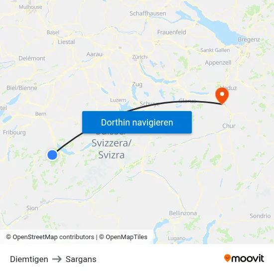 Diemtigen to Sargans map