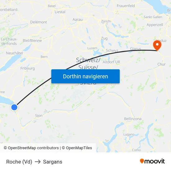 Roche (Vd) to Sargans map