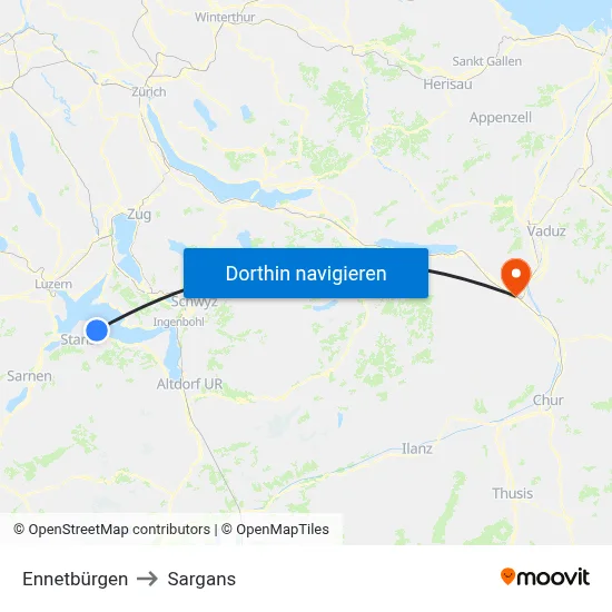 Ennetbürgen to Sargans map