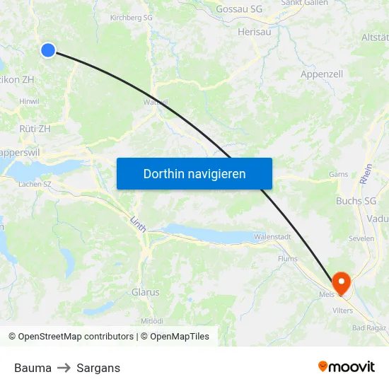 Bauma to Sargans map