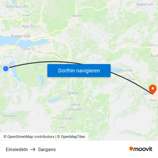 Einsiedeln to Sargans map