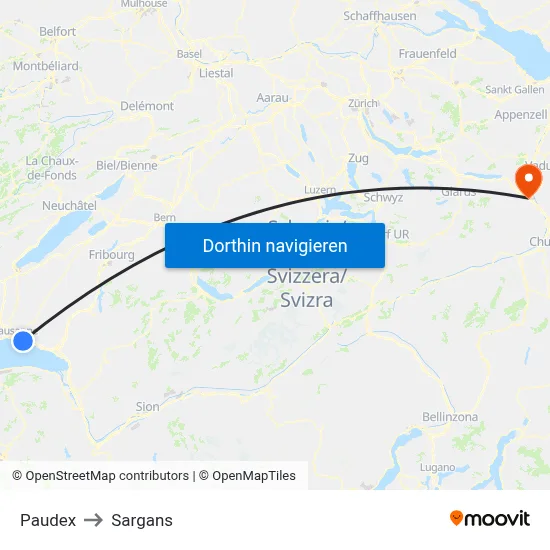 Paudex to Sargans map