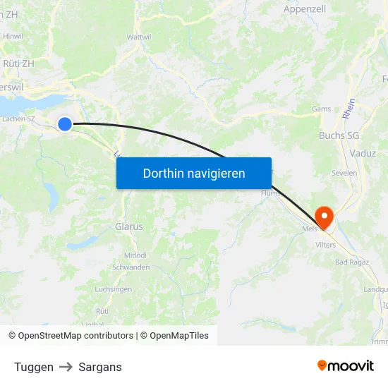 Tuggen to Sargans map